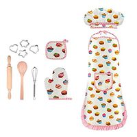 FORESTIME Complete Kids Cooking and Baking Set- 9Pcs Includes Apron for Little Girls Chef Hat, Mitt & Utensil for Toddler Dress Up Chef Costume Career Role Play (Multicolor)