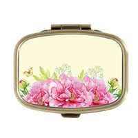 Cecillia Peony Rose Bud Pink Pill Box Decorative Boxes Bronze Rectangular Pill Case Medicine Tablet Holder Wallet Organizer Case for Pocket or Purse