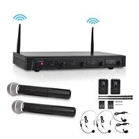 Pyle PDWM4310 Rack Mount Wireless Microphone System with 4-Channel, 2 Wireless Microphones, 2 Body-Packs and 2 Headsets