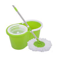 Green 360 Degree No Dead Angle, Automatic Dry Double Drive Rotary Mop, Plastic Handle And 2 Micro Fiber Cleaning Head, Size: 45x26x24cm