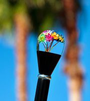 Real Dried Flower Clear Lucite Knob Handle Walking Stick with Black Beechwood Shaft - Silver Collar