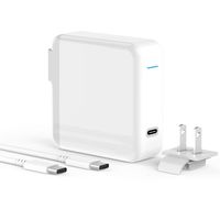 Travel USB C Charger for MacBook Pro, MacBook Air, iPad Pro 12.9, 11, 61W Thunderbolt 3 Port USB C Power Adapter, Replaceable USA/UK/EU Plug Adapter, 6.6ft USB C-C Cable, Worldwide International USB C