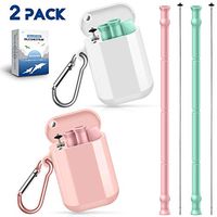 Sunnywoo Reusable Silicone Collapsible Straws - 2 Pack Portable Foldable Drinking Straw with Carrying Case and Cleaning Brush for Adults and Kids, BPA Free and Dishwasher Safe (Pink&Mint Green)