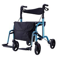 QBYLYF Transport Folding Wheelchair 2 in 1 Rollator Walking Frame with Footrests Lightweight Aluminum Elderly Walker Folding Transfer Wheelchair (Color : A)