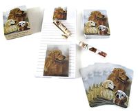 Dog Lover's Gift Set! - 4 Piece Bundle- One Custom Fine Art Writing Pen, One Matching Magnetic List Pad, One Matching Decorative Magnet, One Matching Deck Playing Cards (Golden Retriever Dark)