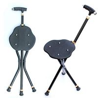 WLDOCA 3 Legged Walking Seat Stick - Height Adjustable Aluminum Alloy 5 Gear - Folding Seat Cane (Walking Stick & Chair Seat)