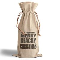 Cotton Custom Wine Gift Bag Have Yourself A Merry Beachy Christmas Housewarming & Party Accessories Natural Canvas Drawstring Design Only