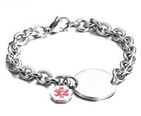 JF.JEWELRY Medical Alert ID Bracelets for Children Stainless Steel Round Tag Charm Medical Bracelets-Free Engraving