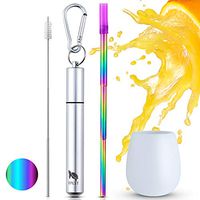 EPLST Collapsible Straw Reusable Metal Straws Stainless Steel Drinking Telescopic Straw Easy Clean Portable Aluminum Case Cleaning Brush Keychain Silicone Tip Free Wine Cup for 12 20 30oz Cup Silver