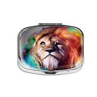 Pill Box - Compact 2 Compartment Medicine Case, Pill Box for Pocket or Purse(Custom Lion Pattern) Rectangular