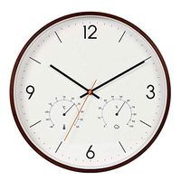 Your only family Fashion Qumu Creative Wall Clock Round Temperature and Humidity Multi-Function Wall Clock Sweeping Seconds Mute Movement Aluminum Copper Sleeve Pointer 14 Inch Pretty (Color : Brown)