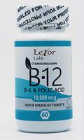Lexor Labs Cyanocobalamin B12, B6 & Folic Acid Quick Dissolve Tablets - 10, 000 Mcg 60Count - Vitamin B Supplements - Supports Brain Cells, Heart, Circulation