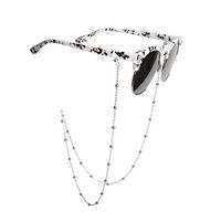 Retro Non-Slip Metal Eyeglass Beaded Necklace Glasses Chain Sunglasses Neck Strap Eyewear Retainer Rope Holder for Women (Silver)