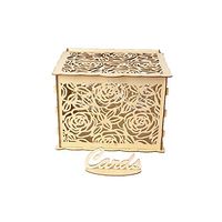 Wooden Wedding Supplies Card Case Yellow Wooden Gift Boxes Wedding Card Box with Lock DIY Money for Birthday Party Decor,F