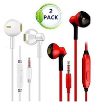ANGORADO 2Pack Android Wired Headphones/Earbuds/Earphones Excellent Sound Insulation Best Stereo + Built-in Microphone Compatible with iPhone/iPad/Samsung Galaxy/LG/Huawei/Sony/HTC/MP3 (White + Red)