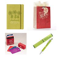 Inspirational Gift Set with Green Journal, Box of Blessings, Pen and Bag