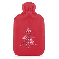 Ladies Red Fleece Covered Hot Water Bottle with Christmas Tree