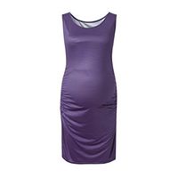 Jentouzz Women Maternity Fashion Stripe Loose Sling Round Neck Sleeveless Mini Dress(L,Purple)