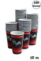 Extra Large 20 oz 150 Count by EcoQuality - Classic Durable Disposable Paper Cups For Hot/Cold Drink, Coffee, Tea, Cocoa, Travel, Office, Restaurant, Concession Stand - 20 Ounce Cups, 150 Count Cups