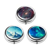 Pill Box Set of 3 - Lizimandu Compact 3 Compartment Medicine Case, Pill Box for Pocket or Purse (3-Natural Scenery)