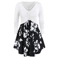 ◆ HebeTop ◆ Casual Summer Shirts Women 2019 Boho Floral Print Stretch Beach Shirt Tunic Loose Long Party Blouses White