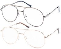 Metal Aviator Reading Glasses for Reading (Gunmetal, Gold) Includes-Microfiber Pouch +1.50 2-Pack