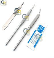 G.S 3 PCS SCALPEL KNIFE HANDLE #3 (ROUND STRAIGHT+ ROUND ANGLED BENT + FLAT STRAIGHT) WITH 5 STERILE BLADE #11 + 5 STERILE BLADES #12
