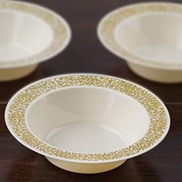 Efavormart 50 Pcs - Ivory with Gold Lace Trimmed 6oz Round Disposable Plastic Bowl For Wedding Banquet Event - Lace Design