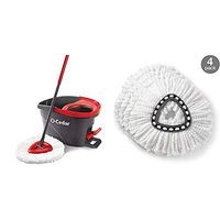O-Cedar EasyWring Microfiber Spin Mop, Bucket Floor Cleaning System &  EasyWring Spin Mop Refill (Pack of 4)