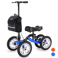 Health Line Massage Products Aluminum Knee Walker Steerable Knee Scooter w/Strong Disc Brake & Shock Absorber, 12" All-Terrain Wheel, Crutches Alternative for Foot Injuries Ankles Surgery, Blue