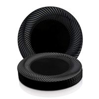 Elegant Disposable Plastic Dessert Plates 120 Pcs - 7.5" Heavy Duty Fancy Black with Swirl Rim Salad Plates - Reusable Bulk Appetizer Cake Plates For Wedding, Easter, Birthday Party & All Occasions