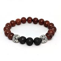Aromatherapy Diffuser Bracelet: Premium Lava Stone & Wood Bead Essential Oil Bracelet with Silver Peace Beads (Large, Rosewood)