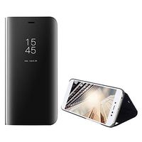 Amocase Smart Clear View Case with 2 in 1 Stylus for Samsung Galaxy A40,Ultra Slim Electroplate Plating Stand Mirror Full Body Shockproof PC + Magnetic PU Leather Flip Case - Black