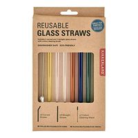 Kikkerland Reusable Glass Straws, 6 Assorted Colors (CU279)