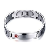 Mealguet Jewelry Stainless Steel Medical Alert ID Tag Cross Logo Wristband Chain Bracelet for Men,Free Engraving,8.6"