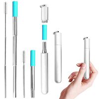 Tecvinci Portable Stainless Steel Straw, Telescopic, More Convenient - 2 Pack, Stainless Steel and Reusable Drinking Straw with Case Holder & Cleaning Brush for Travel, Household, Office