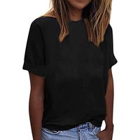 Amlaiworld Women Plus Size Tee Shirt Casual Loose Cotton Solid O-Neck T-Shirts Fashion Short Sleeve Blouse Summer Basic Shirt Black
