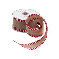 Caspari Beige Linen Striped Border Wired Ribbon - 18 Foot Spool