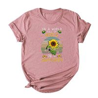 Womens Loose Top with Sunflower Print Blouse T-Shirts Crew Neck Short Sleeve Tunic Plus Size Xia&Han Pink