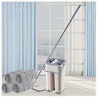 Mosunx Flat Squeeze Mop and Bucket, Hand-Free Wringing Floor Cleaning Mop, Washable Reusable Microfiber Mop, Wet or Dry Usage on Hardwood, Tile (Gray, 50Inch (Come with 4 Replacement Microfiber Rag))