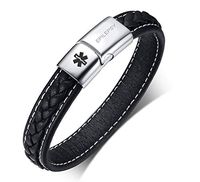 VNOX Epilepsy Medical Alert ID Two-Tone Genuine Leather Magnetic Cuff Bracelet for Men Women