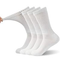 Winter Warm Diabetic Socks, FOOTPLUS Men Women Non Binding Cuff Loose Top Smooth Toe Pregnancy Dress Socks, Extra Wide Anti Blister Circulatory Socks, 4 Pairs White Crew, L/XL