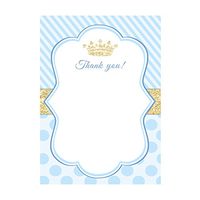 30 Blank Thank You Cards Notes Prince Gold Blue Baby Shower Birthday + 30 White Envelopes
