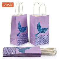 YANSHON 24 Packs Mermaid Party Bags Mermaid Party Supplies Favors Goodie Bag Glitter Treat Paper Bags for Mermaid Themed Party