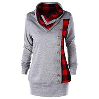 Womens Turtleneck Cowl Neck Tops Plaid Patchwork Shirts Oversized Tunic Long Sleeve Pullover Swing Blouse LIM&Shop