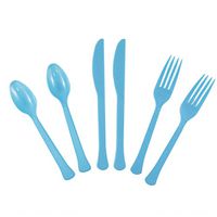 JAM PAPER Premium Extra Heavy Weight Cutlery - Assorted Utensils Set - Caribbean Blue - 24 Disposable Utensils/Box