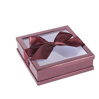 Hammont Clear Window Gift Boxes - Multipurpose Bakery Boxes with Ribbon | Treat Boxes Perfect for Party Favors, Cookies and Cupcakes (Maroon, 7” x 7” x 2”) (3 Pack)