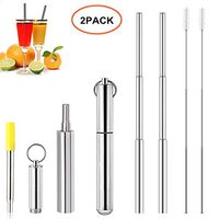 Telescopic Reuable Straws, 2Pack Stainless Steel Metal Straws Set, Portable with Hard Case Holder and Cleaning Brush, for Household Party Travel Outdoor