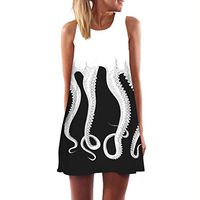 White Floral Dress, Dress for Women Long Sleeve,Women Loose Vintage Sleeveless 3D Octopus Print Bohe Tank Short Mini Dress