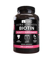 Natural Source Extra Strength Biotin, 365 Capsules, 1 Year Supply, Gluten-Free, Made in USA, Non-GMO, Potent, 8750mcg of Biotin per Serving for Hair & Skin*